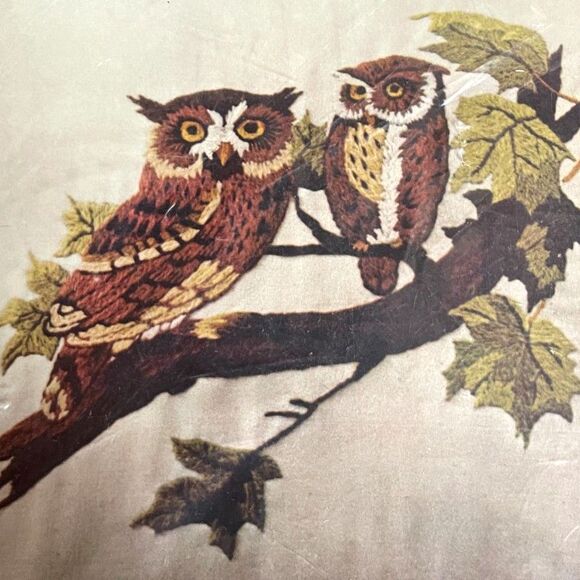 Avon Owl Mates Needlepoint Pillow 14"X14" Embroidery Kit Crewel Vintage New NOS - Picture 2 of 6